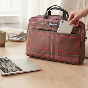 Vintage Yak Pak Plaid Laptop Case Bag Padded Pink Brown 90s Y2K Retro PC Sleeve